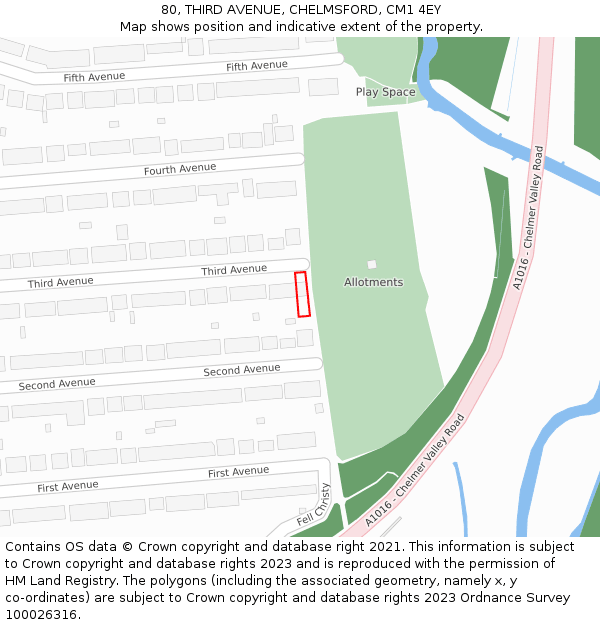 80, THIRD AVENUE, CHELMSFORD, CM1 4EY: Location map and indicative extent of plot