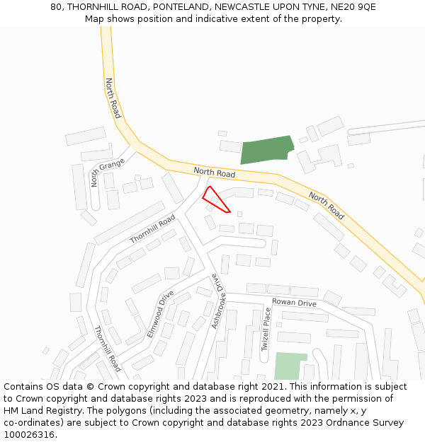 80, THORNHILL ROAD, PONTELAND, NEWCASTLE UPON TYNE, NE20 9QE: Location map and indicative extent of plot