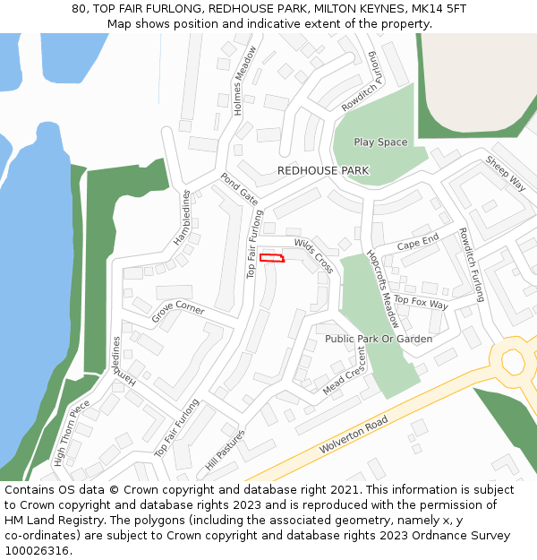 80, TOP FAIR FURLONG, REDHOUSE PARK, MILTON KEYNES, MK14 5FT: Location map and indicative extent of plot