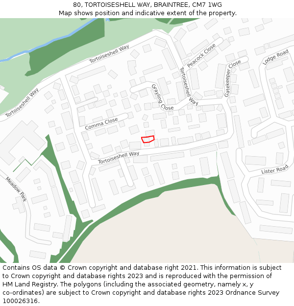 80, TORTOISESHELL WAY, BRAINTREE, CM7 1WG: Location map and indicative extent of plot