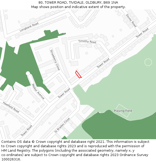 80, TOWER ROAD, TIVIDALE, OLDBURY, B69 1NA: Location map and indicative extent of plot