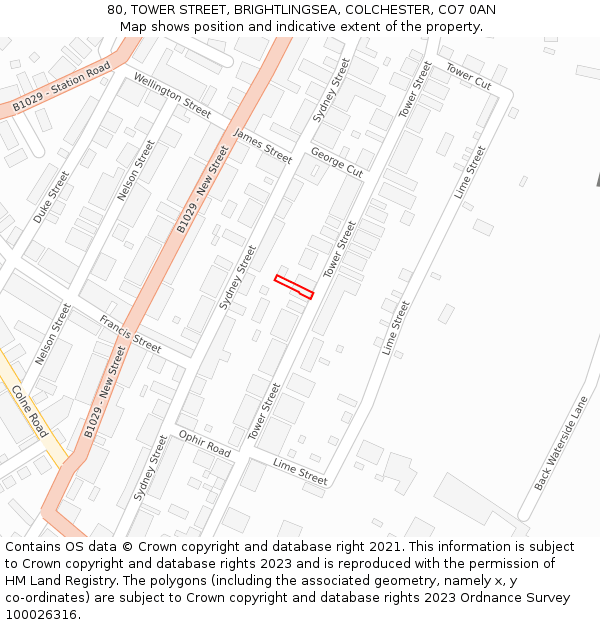80, TOWER STREET, BRIGHTLINGSEA, COLCHESTER, CO7 0AN: Location map and indicative extent of plot