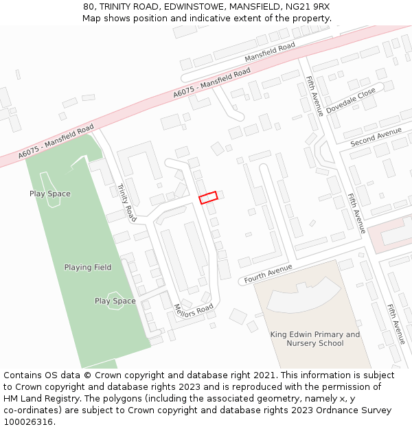 80, TRINITY ROAD, EDWINSTOWE, MANSFIELD, NG21 9RX: Location map and indicative extent of plot