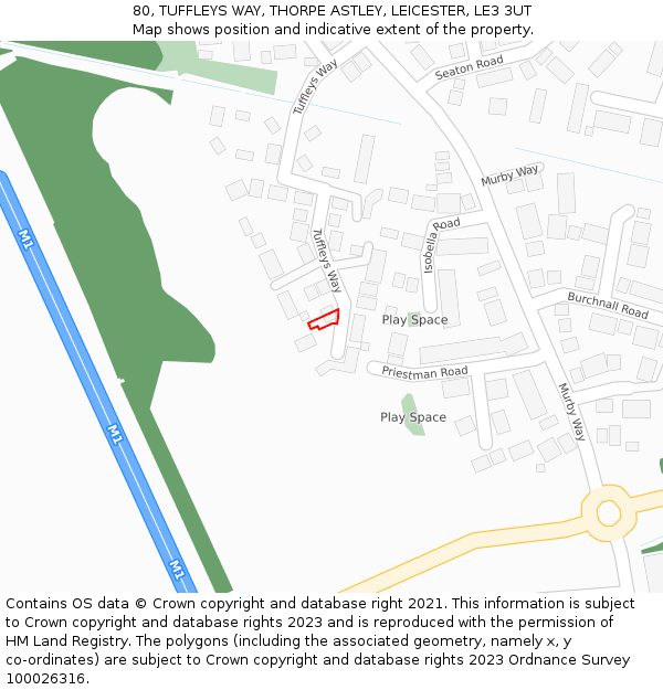 80, TUFFLEYS WAY, THORPE ASTLEY, LEICESTER, LE3 3UT: Location map and indicative extent of plot