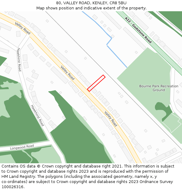 80, VALLEY ROAD, KENLEY, CR8 5BU: Location map and indicative extent of plot