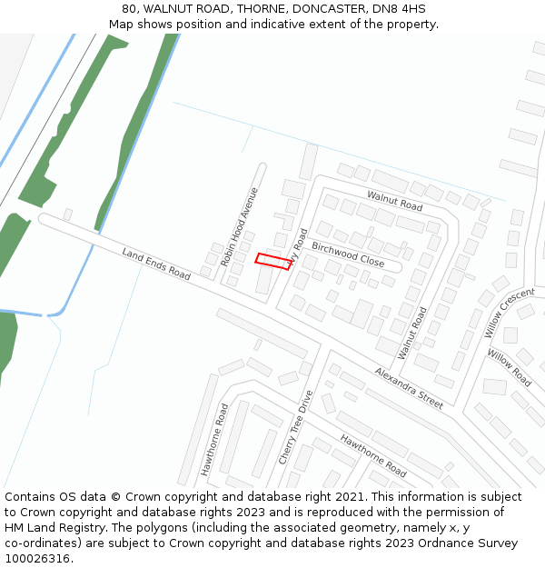 80, WALNUT ROAD, THORNE, DONCASTER, DN8 4HS: Location map and indicative extent of plot