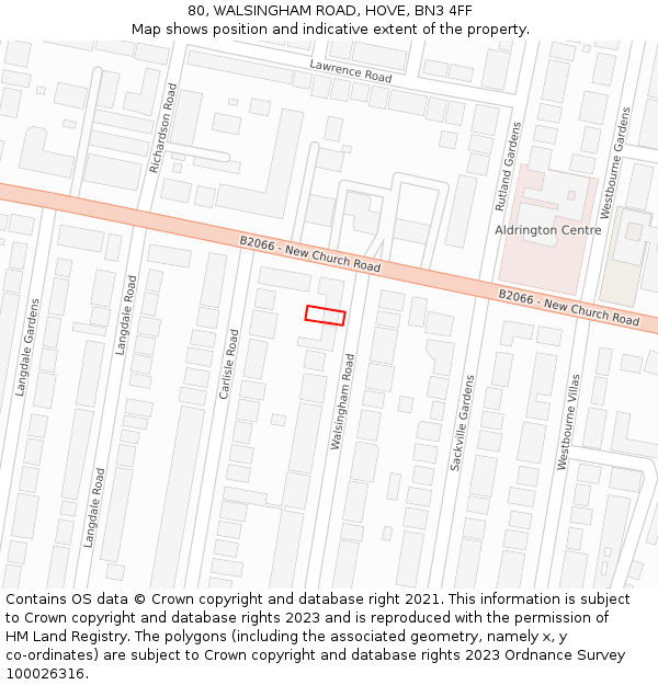 80, WALSINGHAM ROAD, HOVE, BN3 4FF: Location map and indicative extent of plot