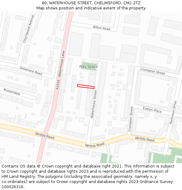 80, WATERHOUSE STREET, CHELMSFORD, CM1 2TZ: Location map and indicative extent of plot