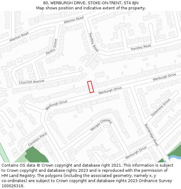 80, WERBURGH DRIVE, STOKE-ON-TRENT, ST4 8JN: Location map and indicative extent of plot