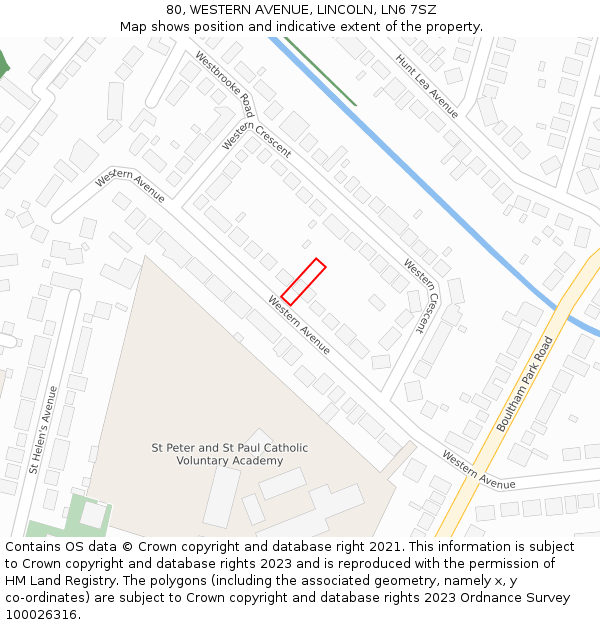 80, WESTERN AVENUE, LINCOLN, LN6 7SZ: Location map and indicative extent of plot