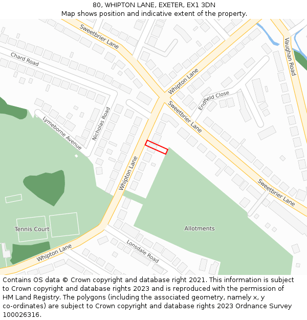 80, WHIPTON LANE, EXETER, EX1 3DN: Location map and indicative extent of plot