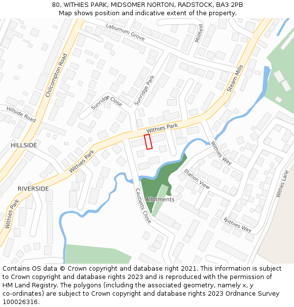 80, WITHIES PARK, MIDSOMER NORTON, RADSTOCK, BA3 2PB: Location map and indicative extent of plot