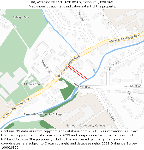 80, WITHYCOMBE VILLAGE ROAD, EXMOUTH, EX8 3AG: Location map and indicative extent of plot