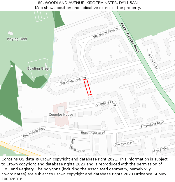 80, WOODLAND AVENUE, KIDDERMINSTER, DY11 5AN: Location map and indicative extent of plot