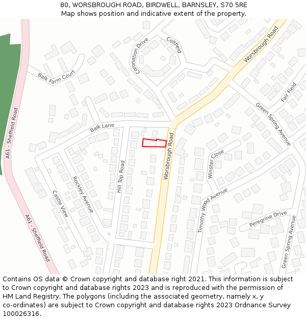 80, WORSBROUGH ROAD, BIRDWELL, BARNSLEY, S70 5RE: Location map and indicative extent of plot