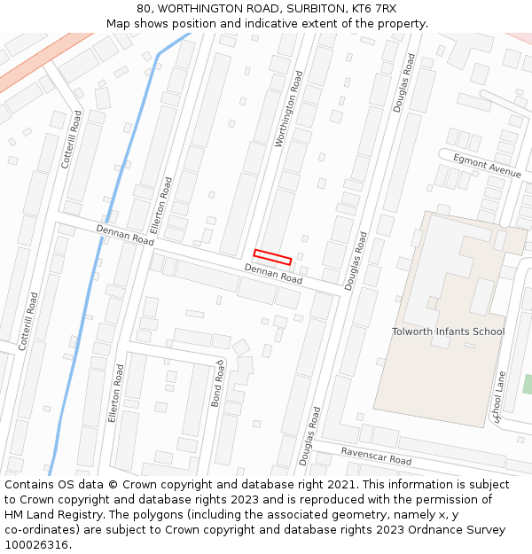 80, WORTHINGTON ROAD, SURBITON, KT6 7RX: Location map and indicative extent of plot