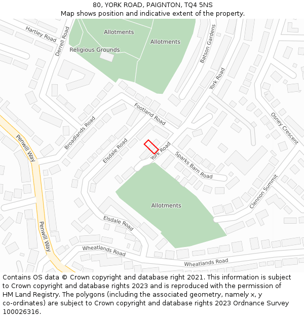 80, YORK ROAD, PAIGNTON, TQ4 5NS: Location map and indicative extent of plot