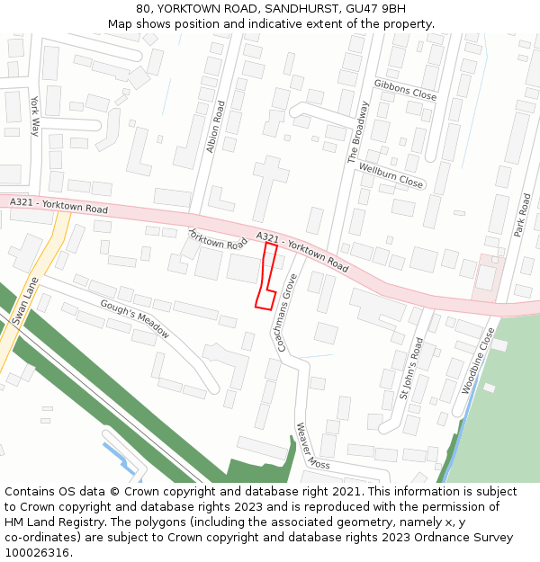 80, YORKTOWN ROAD, SANDHURST, GU47 9BH: Location map and indicative extent of plot