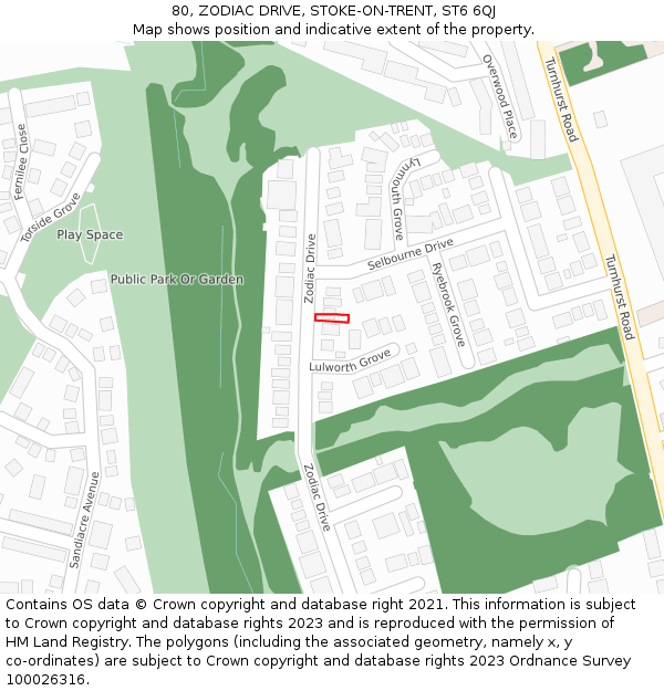 80, ZODIAC DRIVE, STOKE-ON-TRENT, ST6 6QJ: Location map and indicative extent of plot