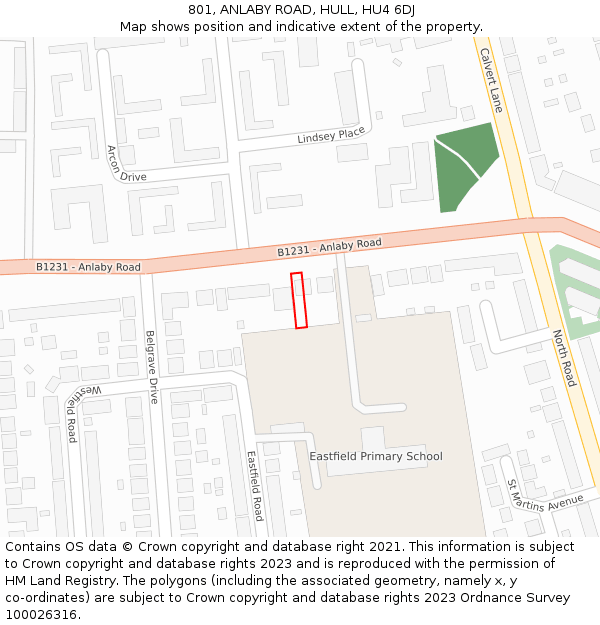 801, ANLABY ROAD, HULL, HU4 6DJ: Location map and indicative extent of plot