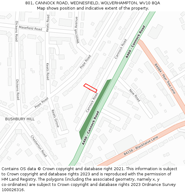 801, CANNOCK ROAD, WEDNESFIELD, WOLVERHAMPTON, WV10 8QA: Location map and indicative extent of plot