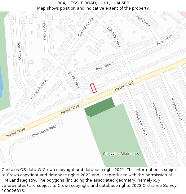 804, HESSLE ROAD, HULL, HU4 6RB: Location map and indicative extent of plot