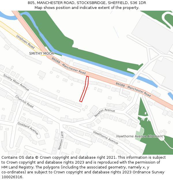 805, MANCHESTER ROAD, STOCKSBRIDGE, SHEFFIELD, S36 1DR: Location map and indicative extent of plot