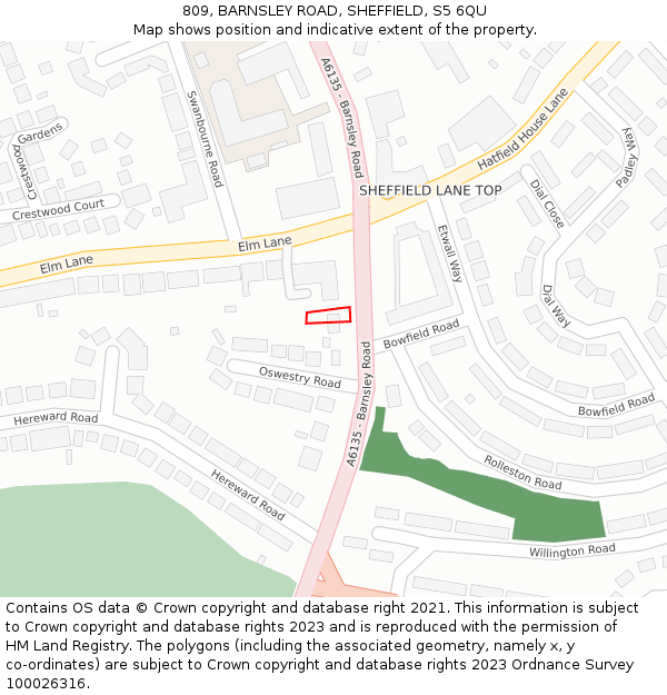 809, BARNSLEY ROAD, SHEFFIELD, S5 6QU: Location map and indicative extent of plot