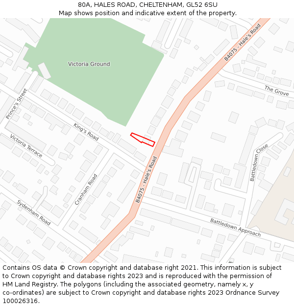 80A, HALES ROAD, CHELTENHAM, GL52 6SU: Location map and indicative extent of plot