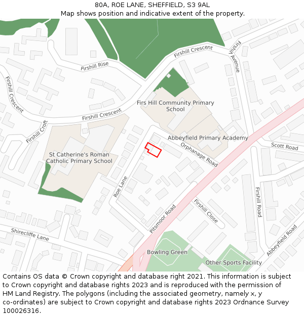 80A, ROE LANE, SHEFFIELD, S3 9AL: Location map and indicative extent of plot