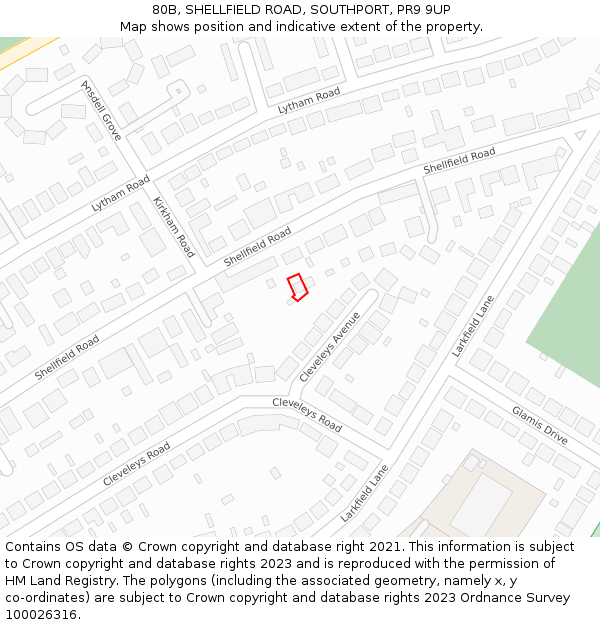 80B, SHELLFIELD ROAD, SOUTHPORT, PR9 9UP: Location map and indicative extent of plot