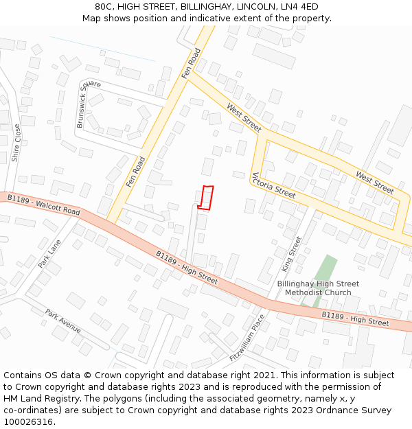80C, HIGH STREET, BILLINGHAY, LINCOLN, LN4 4ED: Location map and indicative extent of plot