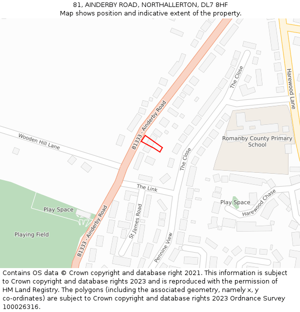 81, AINDERBY ROAD, NORTHALLERTON, DL7 8HF: Location map and indicative extent of plot