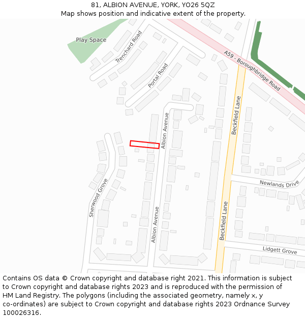 81, ALBION AVENUE, YORK, YO26 5QZ: Location map and indicative extent of plot
