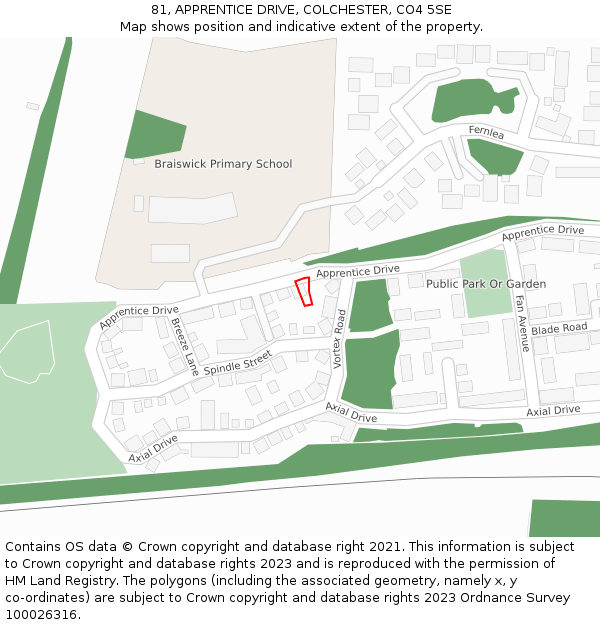 81, APPRENTICE DRIVE, COLCHESTER, CO4 5SE: Location map and indicative extent of plot