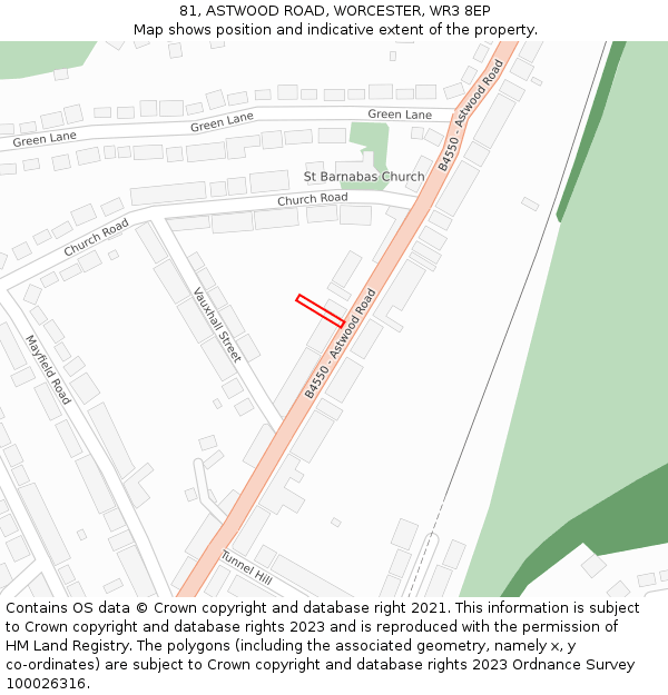 81, ASTWOOD ROAD, WORCESTER, WR3 8EP: Location map and indicative extent of plot