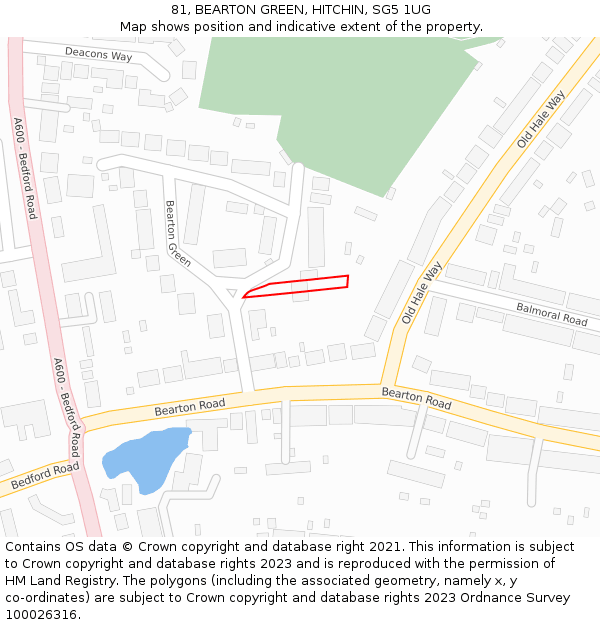 81, BEARTON GREEN, HITCHIN, SG5 1UG: Location map and indicative extent of plot