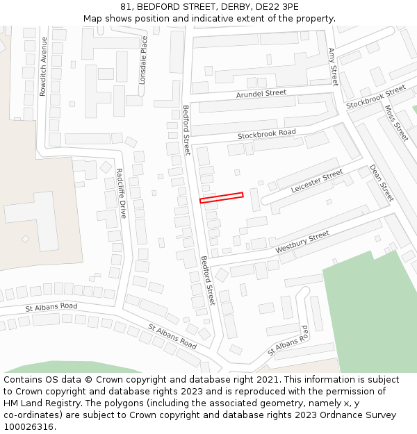 81, BEDFORD STREET, DERBY, DE22 3PE: Location map and indicative extent of plot