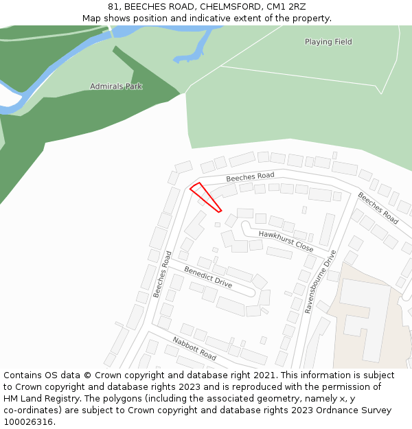 81, BEECHES ROAD, CHELMSFORD, CM1 2RZ: Location map and indicative extent of plot