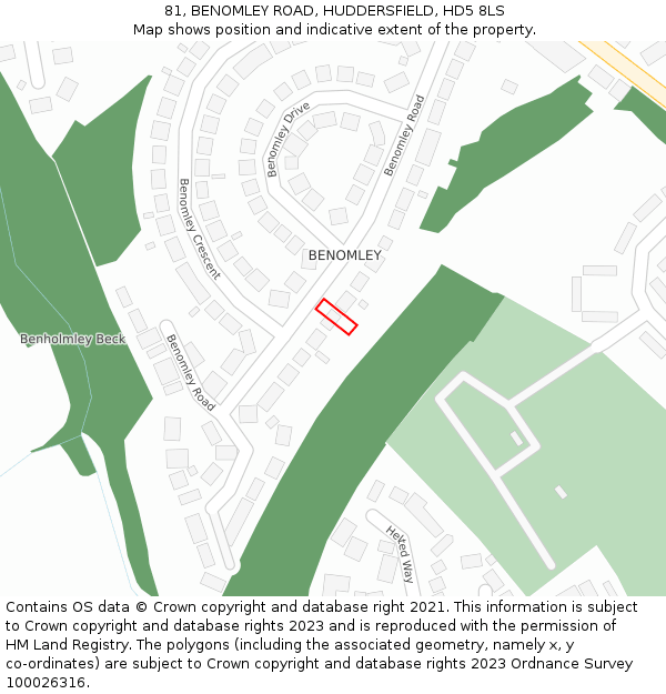 81, BENOMLEY ROAD, HUDDERSFIELD, HD5 8LS: Location map and indicative extent of plot