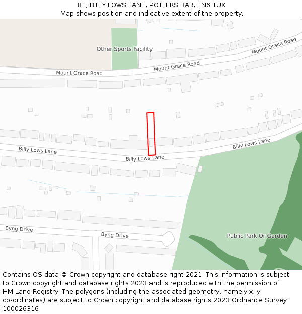 81, BILLY LOWS LANE, POTTERS BAR, EN6 1UX: Location map and indicative extent of plot