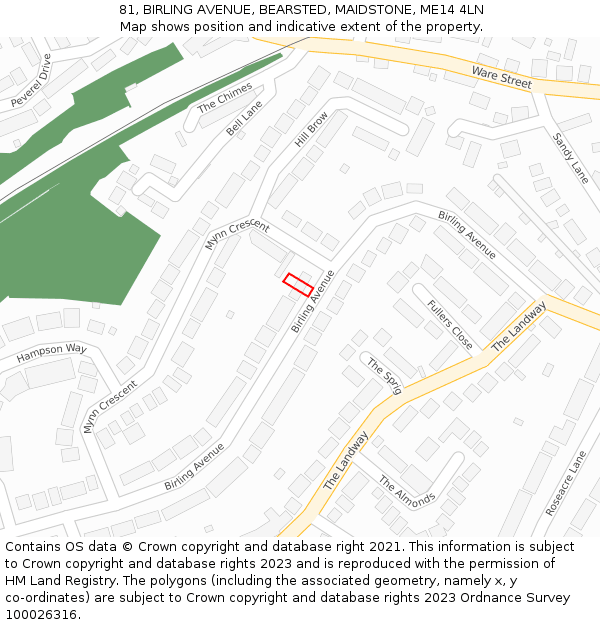 81, BIRLING AVENUE, BEARSTED, MAIDSTONE, ME14 4LN: Location map and indicative extent of plot