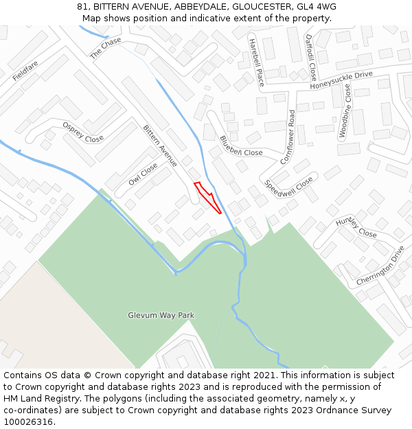 81, BITTERN AVENUE, ABBEYDALE, GLOUCESTER, GL4 4WG: Location map and indicative extent of plot