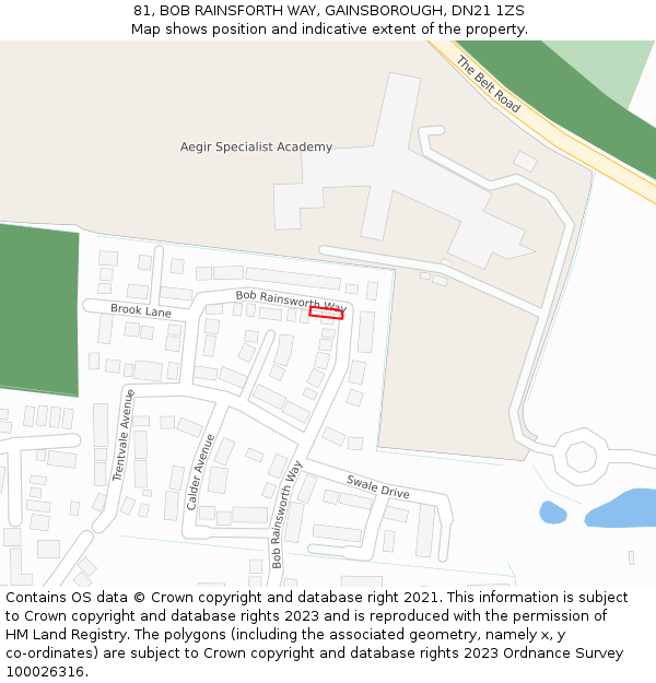81, BOB RAINSFORTH WAY, GAINSBOROUGH, DN21 1ZS: Location map and indicative extent of plot