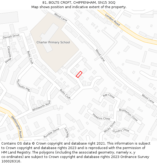 81, BOLTS CROFT, CHIPPENHAM, SN15 3GQ: Location map and indicative extent of plot