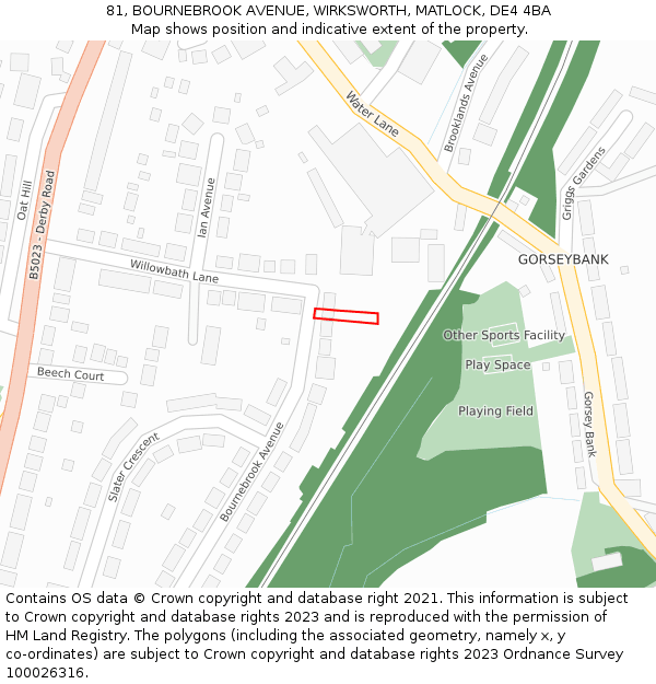 81, BOURNEBROOK AVENUE, WIRKSWORTH, MATLOCK, DE4 4BA: Location map and indicative extent of plot