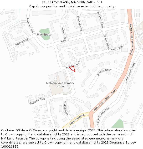 81, BRACKEN WAY, MALVERN, WR14 1JH: Location map and indicative extent of plot