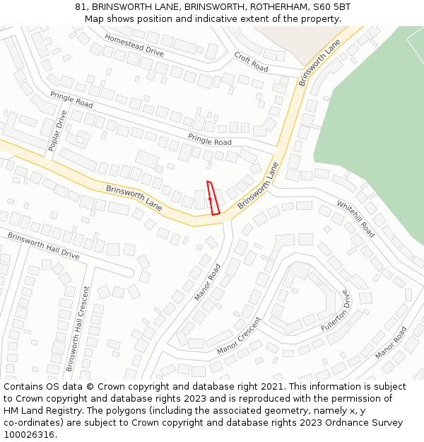 81, BRINSWORTH LANE, BRINSWORTH, ROTHERHAM, S60 5BT: Location map and indicative extent of plot