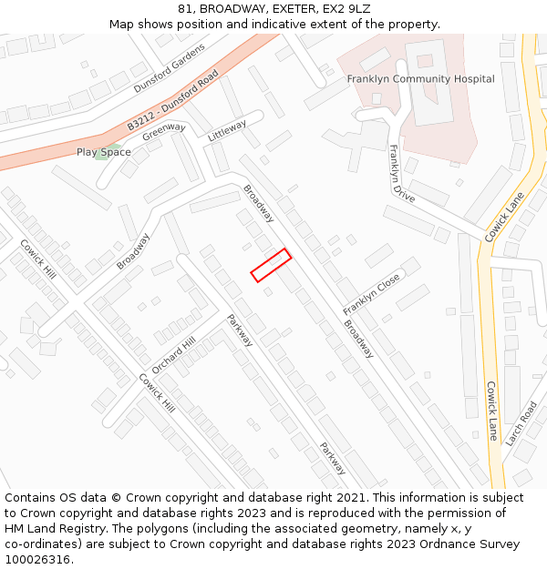81, BROADWAY, EXETER, EX2 9LZ: Location map and indicative extent of plot