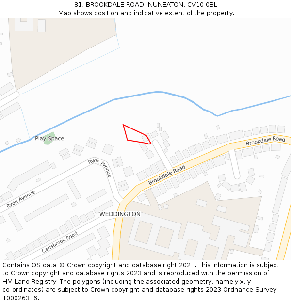 81, BROOKDALE ROAD, NUNEATON, CV10 0BL: Location map and indicative extent of plot